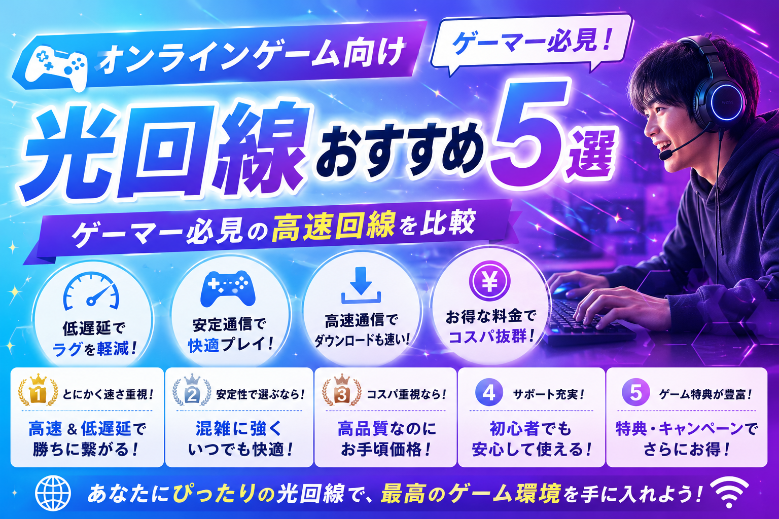 オンラインゲーム向け光回線おすすめ5選|ゲーマー必見の高速回線を比較