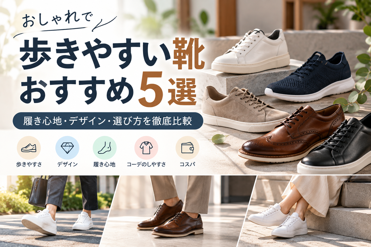 おしゃれで歩きやすい靴おすすめ5選｜履き心地・デザイン・選び方を徹底比較